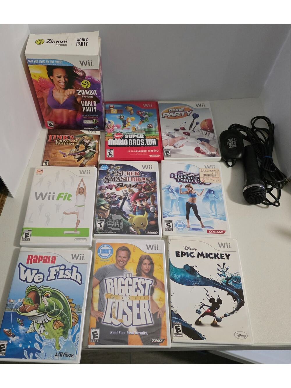Nintendo Wii Game Lot Mario Bros Smash Brawl HSM Mickey Wii Fit + 9 Game Bundle